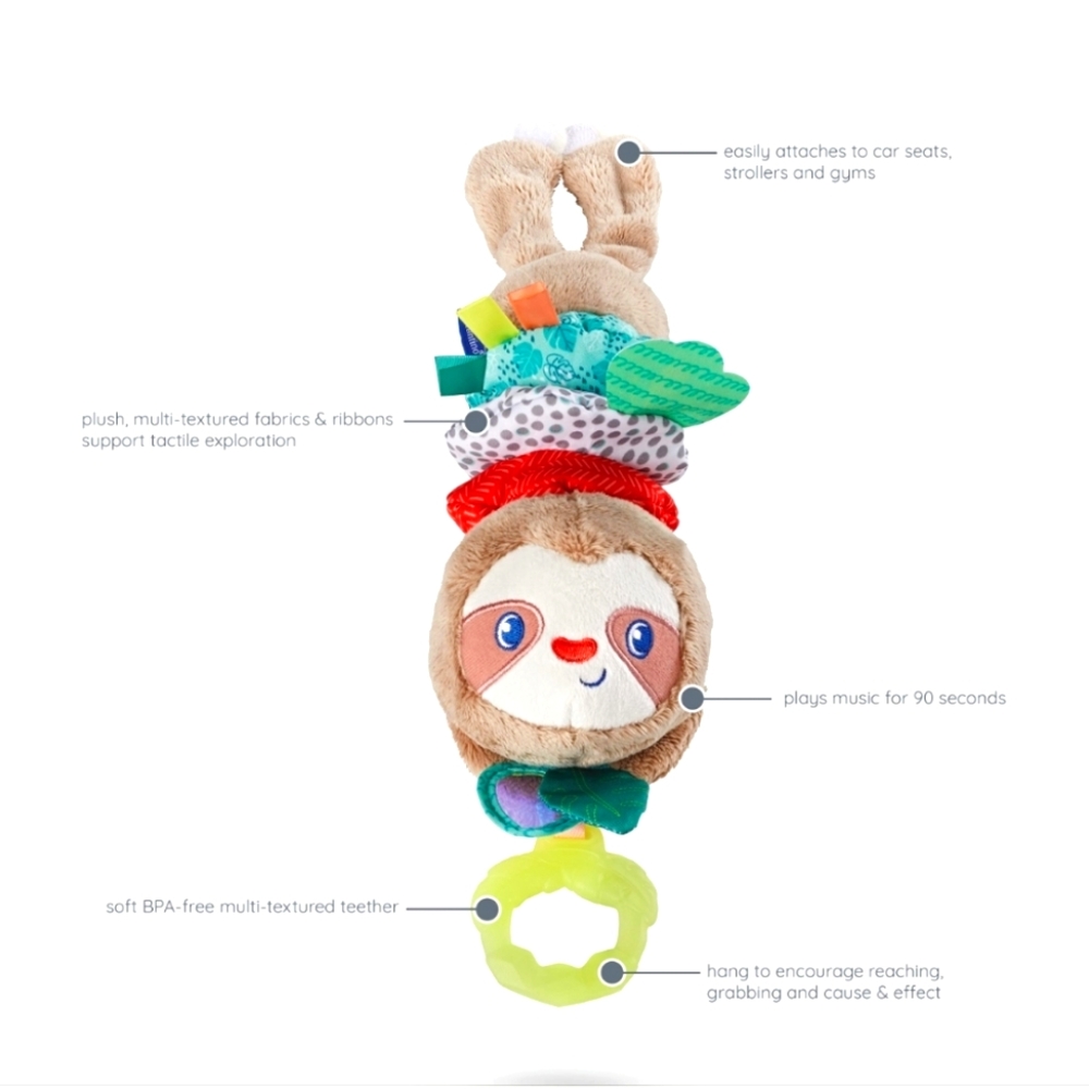 Infantino Music & Motion Pulldown Musical Plush Sloth with Multi-Texture Teether